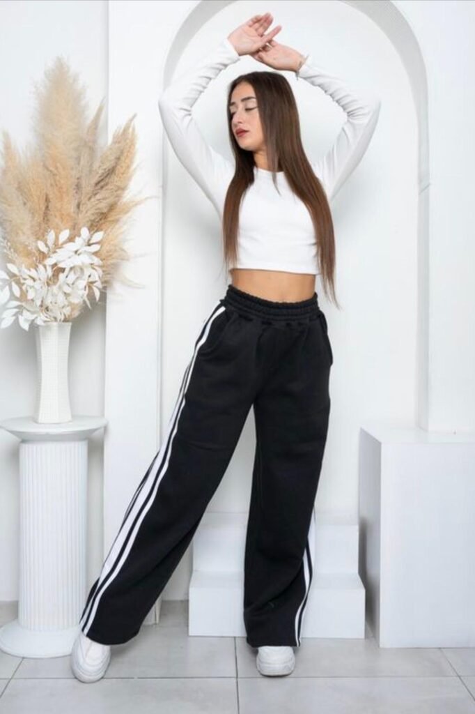 Pantalón palazo combinado friza peinado